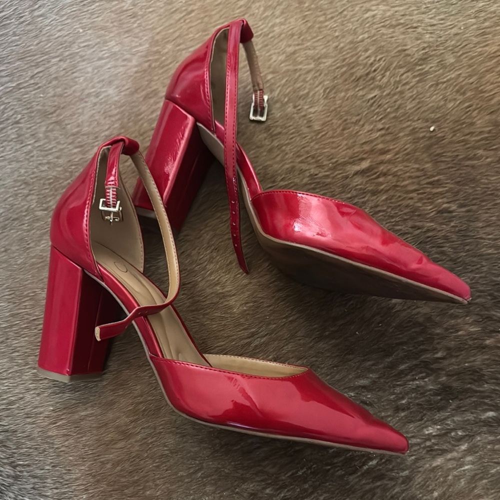 Elegant Red Block Heel Women's Shoes
